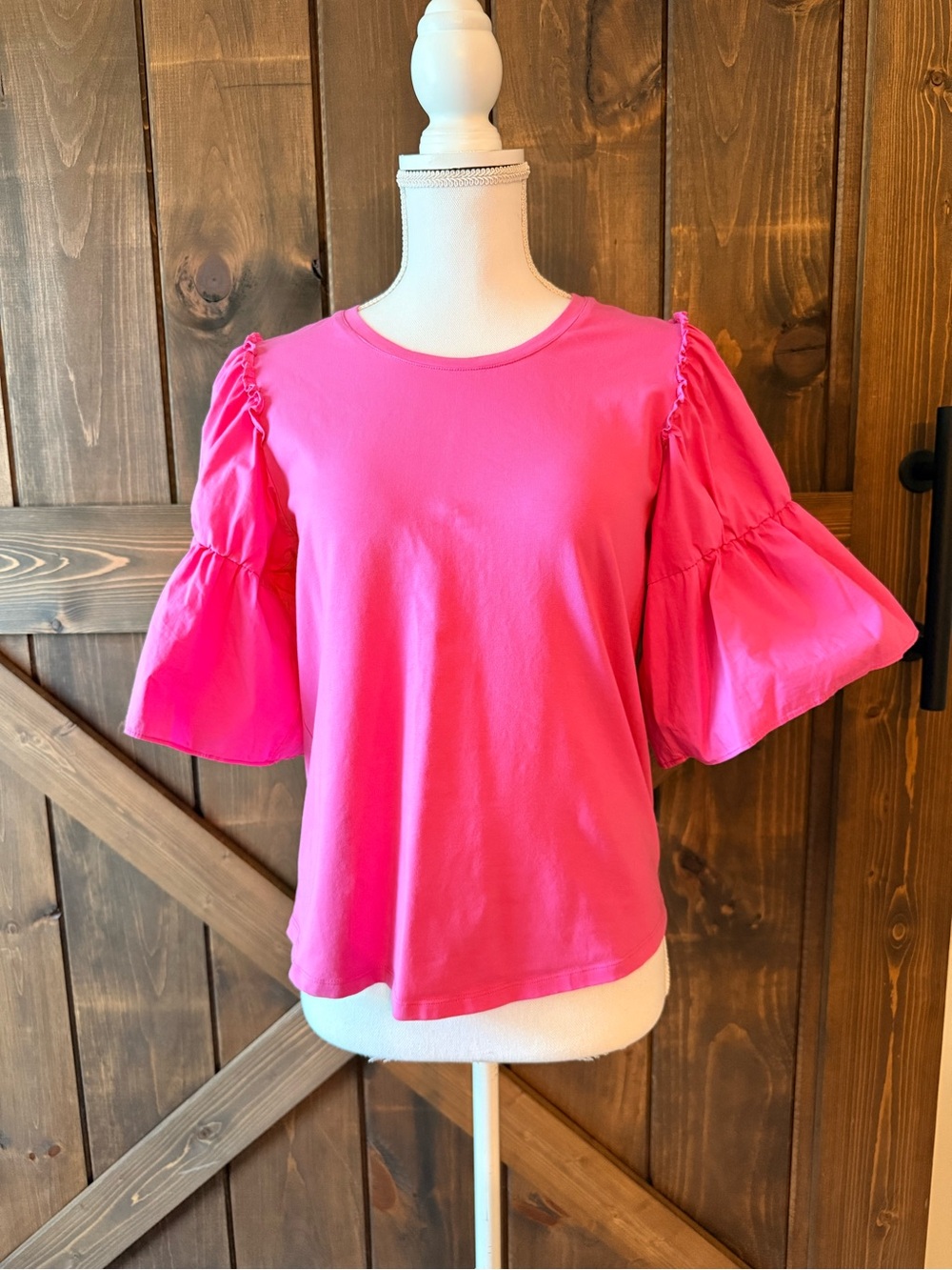 Bailey 44 Bright Pink Puff Sleeve Tee